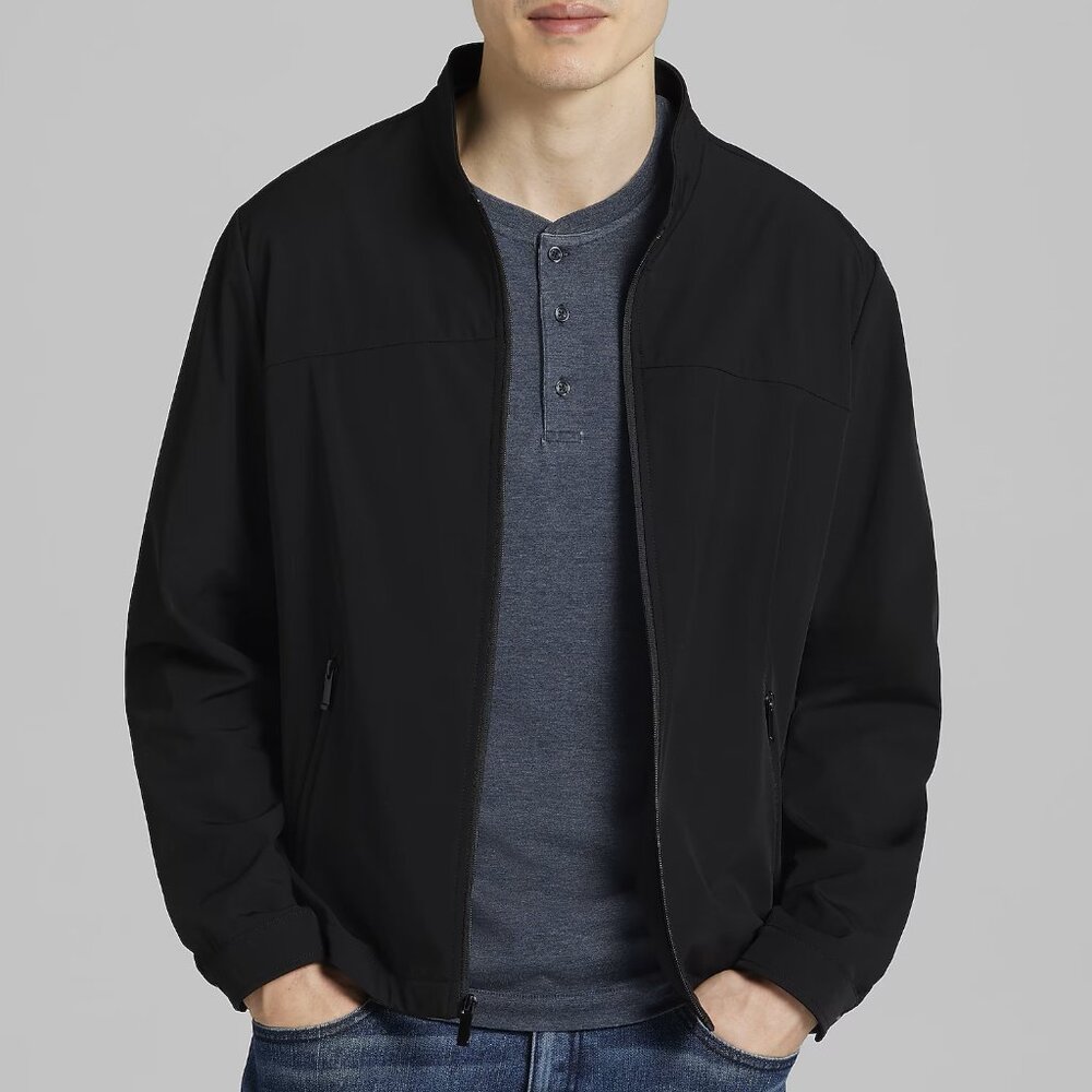 NEW Kenneth Cole Stand Collar Black Windbreaker Modern Fit Jacket